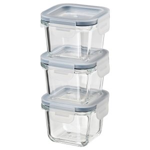 Food container with lid, square/glass, 180 ml x 3