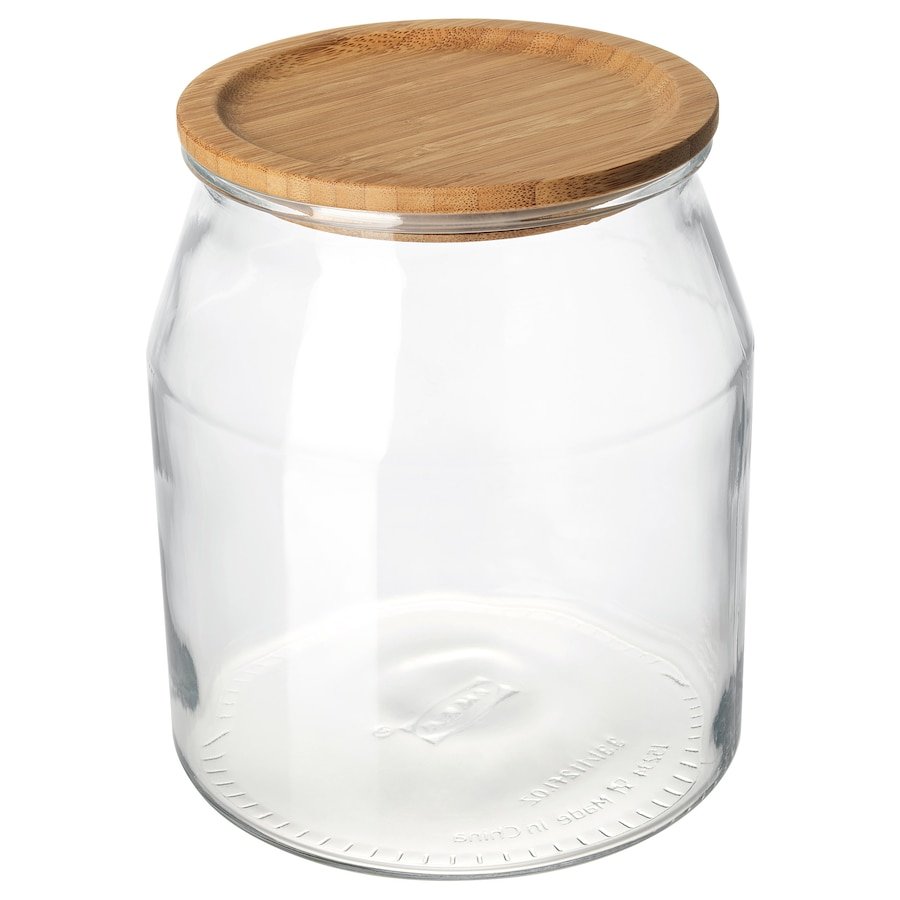 Jar with lid, glass/bamboo, 3.3 l